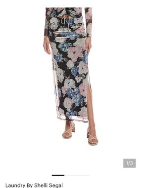 Laundry by Shelli Segal Black Floral Mesh Midi Skirt NWT